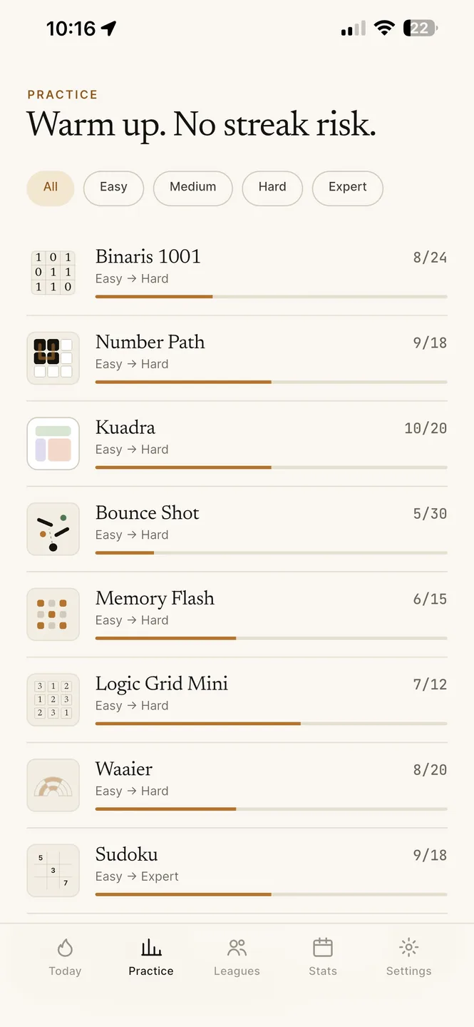 Brain Sip's practice list: warm-up packs for every puzzle format