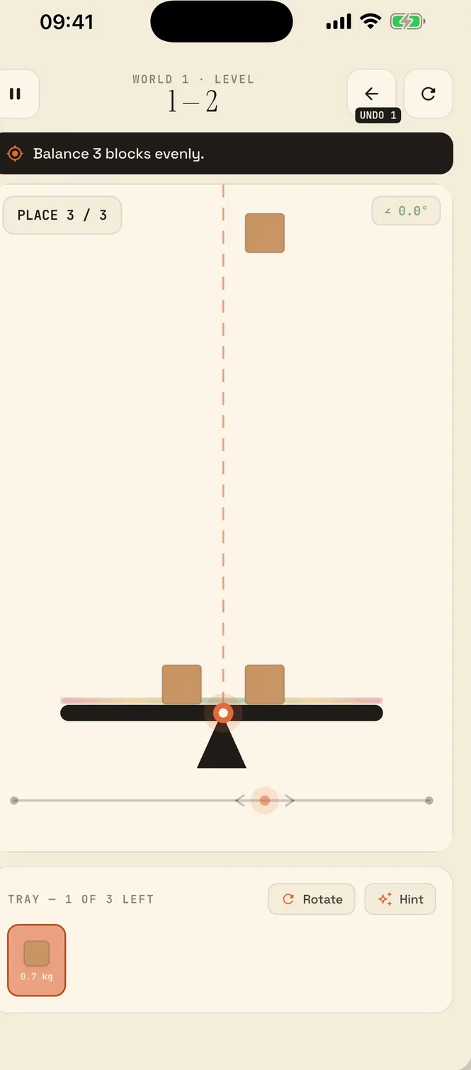 A Drop Balance level: wooden blocks resting on a beam over its pivot