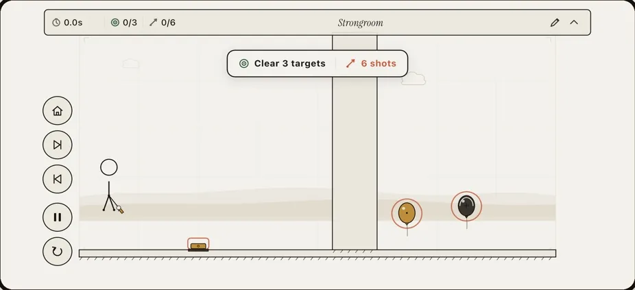 A Doodleforce level with three targets to clear and the shot count above