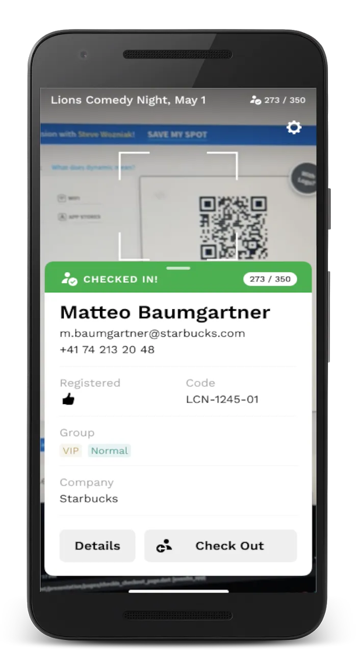 Check-in & Guestlist — app screen