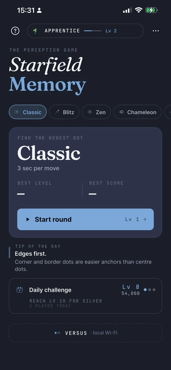 Starfield Memory — app screen