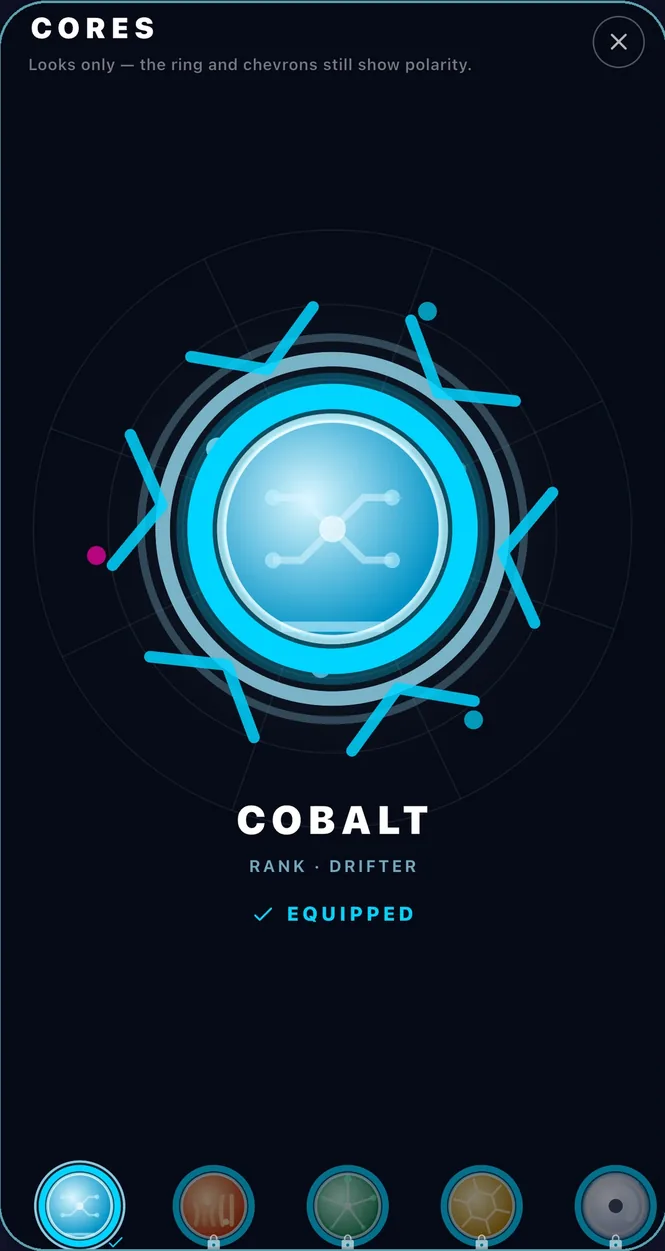 The Cobalt core, earned for reaching a new rank in Magnet Hunter