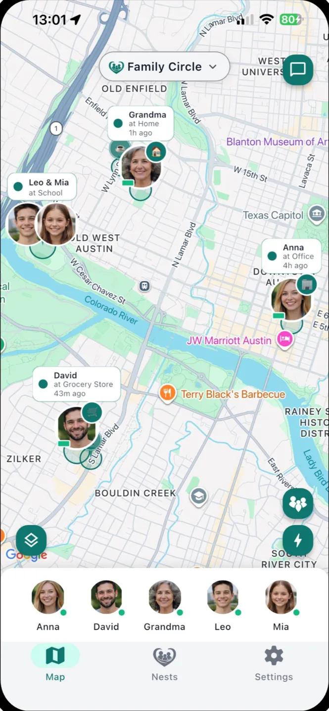 Serico's map: a family circle with everyone's location